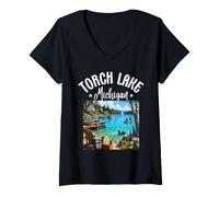 Mujer Torch Lake Michigan MI Caribbean Paradise Sandbar Lake Camiseta Cuello V