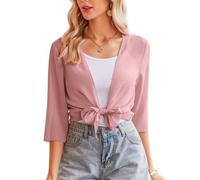 Mujer Toreras Fiesta Gasa Chaqueta Manga 3/4 Bolero Elegante Casual Cardigan Corto Verano Cuello en V Abrigo Fiesta Clásico