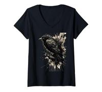 Mujer Tormenta de Tinta Cuervo Silencio Antes de la Caw Camiseta Cuello V