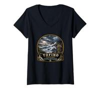 Mujer Tormenta Tofino Viendo la Isla de Vancouver Canadá Camiseta Cuello V