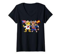 Mujer Toro Español Rana Coquí de Puerto Rico Bandera de España Camiseta Cuello V