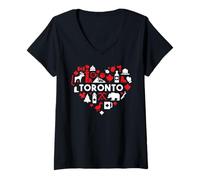 Mujer Toronto trébol Canadá Rojo Blanco Camiseta Cuello V