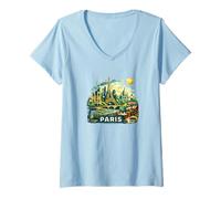 Mujer Torre Eiffel Vintage de París, Montmartre Camiseta Cuello V