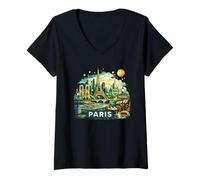 Mujer Torre Eiffel Vintage de París, Montmartre Camiseta Cuello V