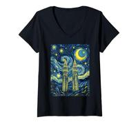 Mujer Torres Petronas Malasia Noche Estrellada Historia del Arte Presente Camiseta Cuello V