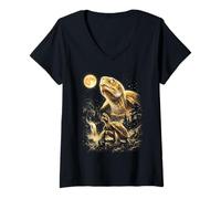 Mujer Tortuga Aullando a la Luna Meme Camiseta Cuello V