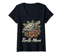 Mujer Tortuga Mamá Orejas Rojas Slider Amante Reptil Hermoso Floral Camiseta Cuello V
