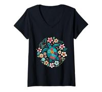 Mujer Tortuga Marina de Mosaico Tropical Camiseta Cuello V