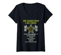 Mujer Tortuga Marina Vida Lecciones Playa Sabiduría Océano Amante Cita Camiseta Cuello V