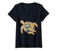 Mujer Tortuga Verano Collage Animal Marino Arte Mediterráneo Camiseta Cuello V
