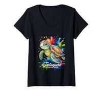 Mujer Tortuguero, Costa Rica Tortuga Marina Pintura Splatter Souvenir Ar Camiseta Cuello V