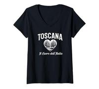 Mujer Toscana El Corazón de Italia Cipreses Italiano Blanco Impresión Camiseta Cuello V