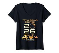 Mujer Total Solar Eclipse 2026 At Sea Cruise Ship Family Match Camiseta Cuello V