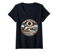 Mujer Total Solar Eclipse Iceland 2026 Puffin Eclipse Chaser Patch Camiseta Cuello V
