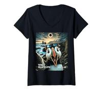 Mujer Total Solar Eclipse Iceland Puffin Selfie August 12 2026 Camiseta Cuello V