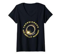 Mujer Totalidad del Eclipse Solar de Groenlandia 12 de Agosto de 2026 Camiseta Cuello V