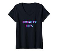 Mujer Totally 80s Retro 1980s Music Disco Rave Theme Party Camiseta Cuello V