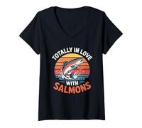 Mujer Totally in Love with Salmons Retro Salmons Fish para hombre Camiseta Cuello V