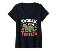 Mujer Totally in Love with Turtles Cute Turtle Designs para mujer Camiseta Cuello V