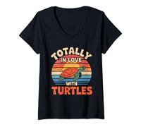 Mujer Totally in Love with Turtles Retro Turtle Designs para mujer Camiseta Cuello V
