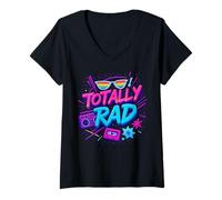 Mujer Totally RAD Fun Time Retro Fiesta Celebración 80s Vibe Camiseta Cuello V