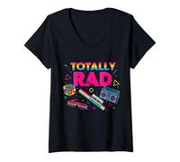 Mujer Totally RAD Retro 80s Vibe Nostálgico Divertido Fiesta Retroceso Camiseta Cuello V