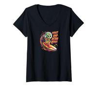 Mujer Totally Rad Retro Energy Alien Space Surfer Design Camiseta Cuello V