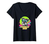 Mujer Totally RAD Retro Vintage 80s 90s Miniature Schnauzer Lover Camiseta Cuello V