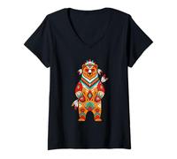 Mujer Tótem de Oso Nativo Americano Tribal Animal Indio espíritu artístico Camiseta Cuello V