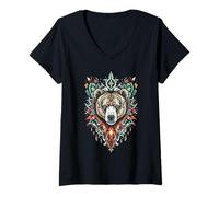 Mujer Tótem de Oso Salvaje, Rey del Bosque, Grizzly, río, Garra Camiseta Cuello V