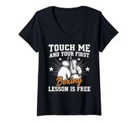 Mujer Touch Me and Your First Boxing Lesson Is Free Funny Boxer Camiseta Cuello V