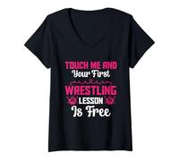 Mujer Touch Me And Your First Wrestling Lesson Cool Wrestling Men Camiseta Cuello V