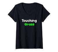 Mujer Touching Grass Digital Life Awareness Saying Design Tees Camiseta Cuello V