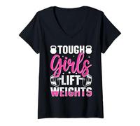 Mujer Tough Girls Lift Weights Motivational Fitness Camiseta Cuello V