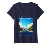 Mujer Tour Alabama Heart of Dixie Coordenadas GPS Viajes Arte Camiseta Cuello V