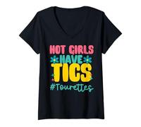 Mujer Tourette's Syndrome Teal Ribbon awareness support tics tee Camiseta Cuello V