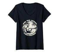 Mujer Trabaja desde cualquier lugar Estrés en todas partes Trabajo nómada digital Camiseta Cuello V
