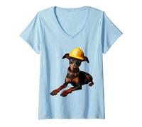 Mujer Trabajador de la construcción del casco amarillo del Manchester Terrier Dog Camiseta Cuello V