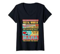 Mujer Trabajador Postal Vintage Carrera Mafia Broma Humor Diseño Camiseta Cuello V