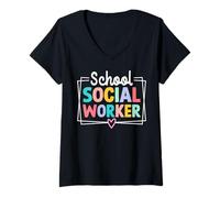 Mujer Trabajador Social Escolar Lindo Colorido Regreso a la Escuela Camiseta Cuello V