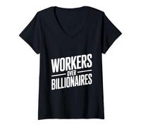 Mujer Trabajadores sobre multimillonarios - Defienden la equidad Camiseta Cuello V