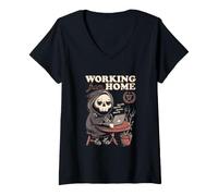 Mujer Trabajando Desde casa Empleado del año Funny Death EduEly Camiseta Cuello V