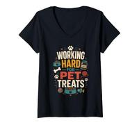 Mujer Trabajando Duro por Golosinas de Mascotas Camiseta Cuello V
