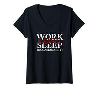 Mujer Trabajar Amor Dormir Ocasionalmente | Divertido Elegante Camiseta Cuello V
