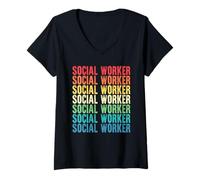 Mujer Trabajo de Estilo Vintage de Trabajador Social Camiseta Cuello V