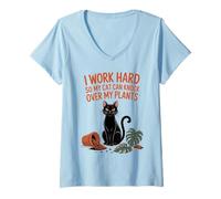 Mujer Trabajo Duro para Que mi Gato Pueda derribar Plantas Divertido Retro Camiseta Cuello V