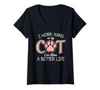 Mujer Trabajo duro para que mi gato pueda tener una vida mejor Gato lindo y divertido Camiseta Cuello V