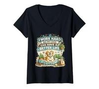 Mujer Trabajo Duro para Que mi Perro Pueda Tener una Vida Mejor Divertido Camiseta Cuello V