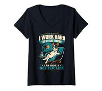 Mujer Trabajo Duro para Que mi Rata Terrier Pueda Tener una Vida Mejor Camiseta Cuello V