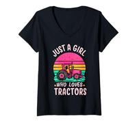 Mujer Tractor Lover Vintage, Solo una Chica a la Que le encantan los Tractores, Regalos Camiseta Cuello V